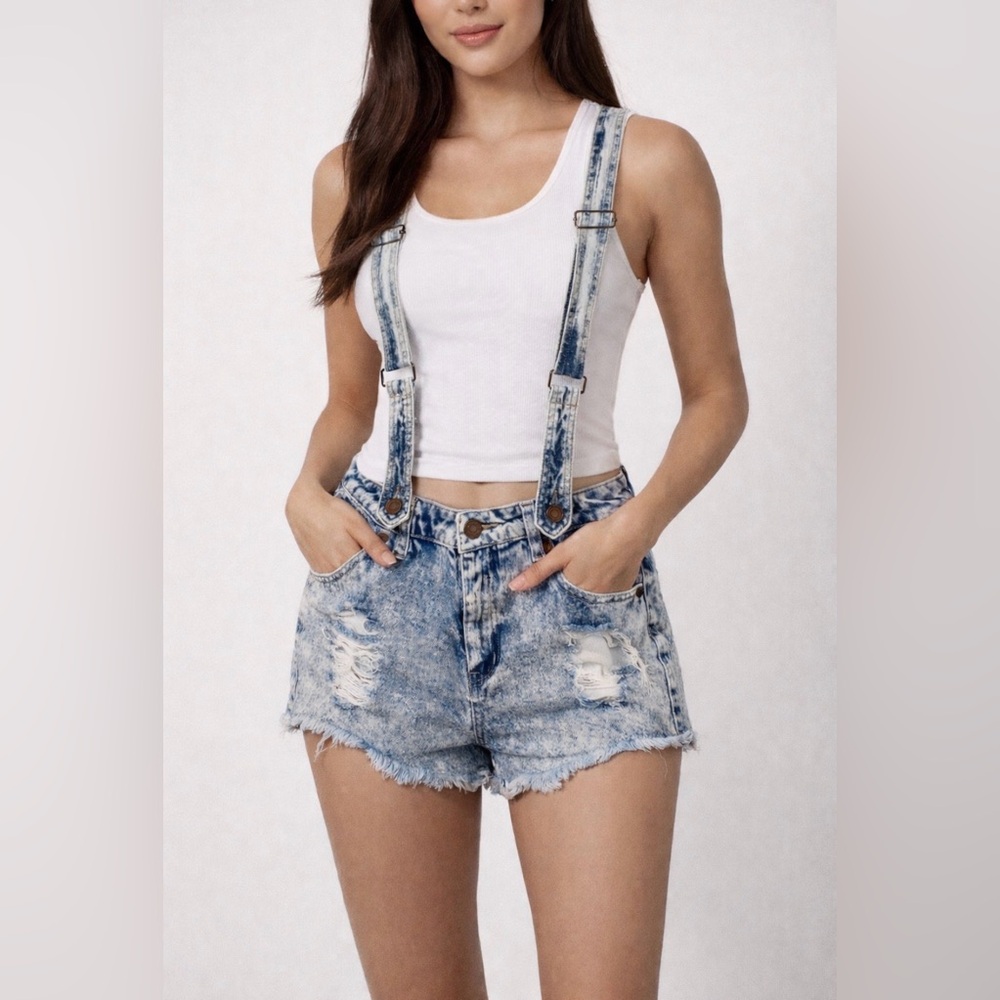 Y2K Dollhouse Acid Wash Denim Shorts Overalls Size 4